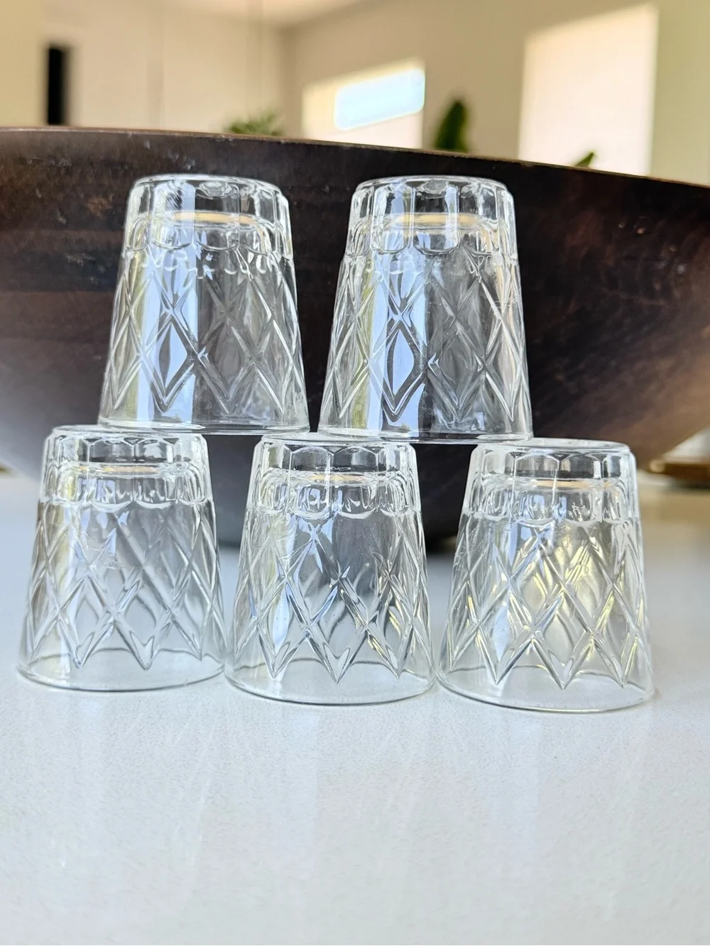 Vintage Federal Shot Glasses Diamond Pattern set 5 MCM Barware